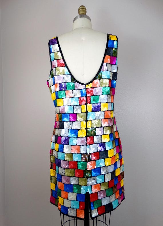 Bright Multicolor Sequin Mini Dress / Designer Co… - image 4