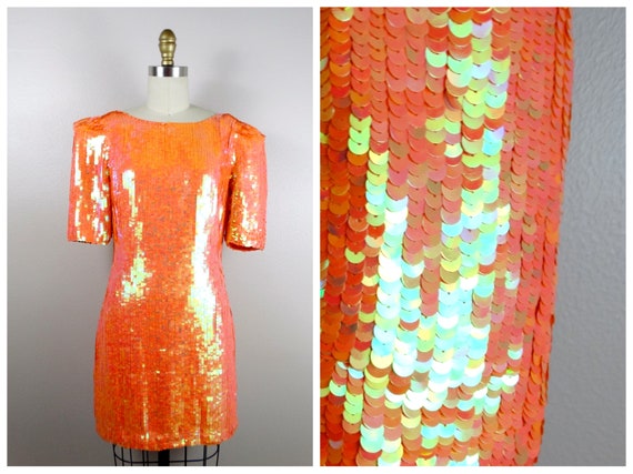 Neon Sequin Mini Dress / AMAZING Iridescent Sequi… - image 8