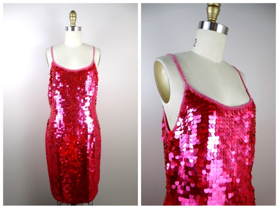 Bright Pink Sequin Party Dress / Sparkling Cockta… - image 4
