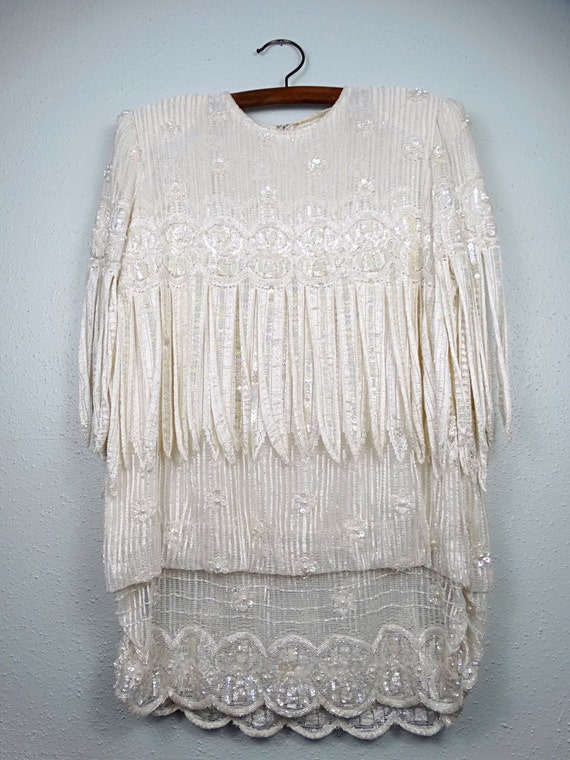 Fringe Lace Sequined Sheer Long Tunic / Iridescen… - image 2