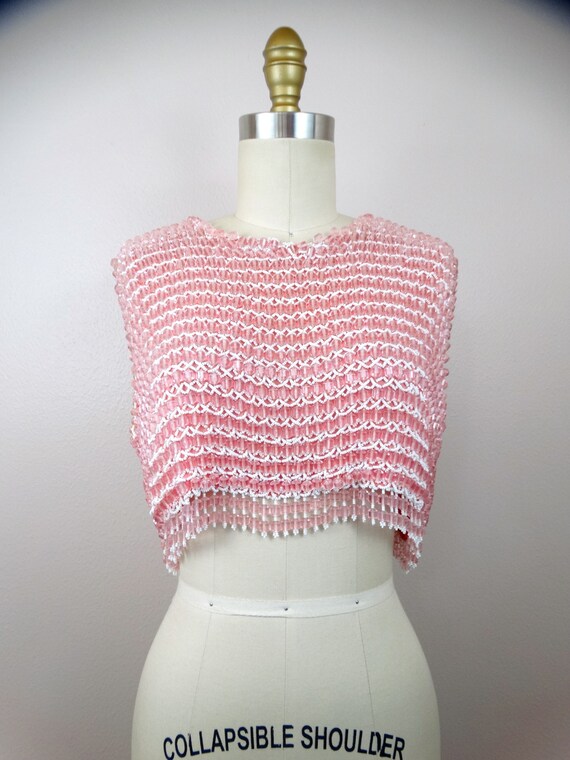 50s Pink Beaded Fringe Crop Top // 1950's Pastel … - image 4