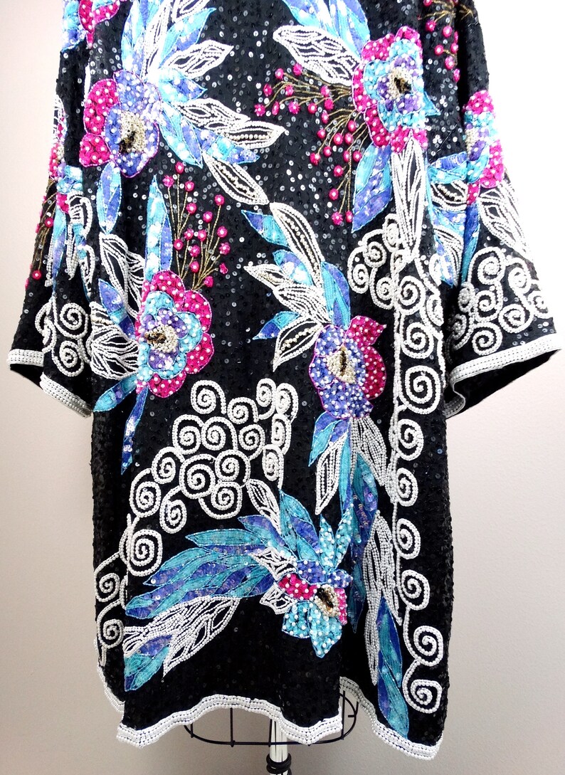 RARE Pearl Beaded Sequin Kimono Sleeve Jacket / Novelty Open Etsy