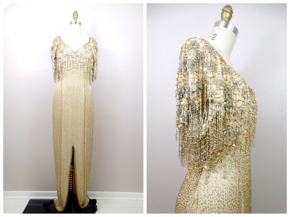 DAZZLING Beaded Fringe Gown // Avant Garde Vintag… - image 1