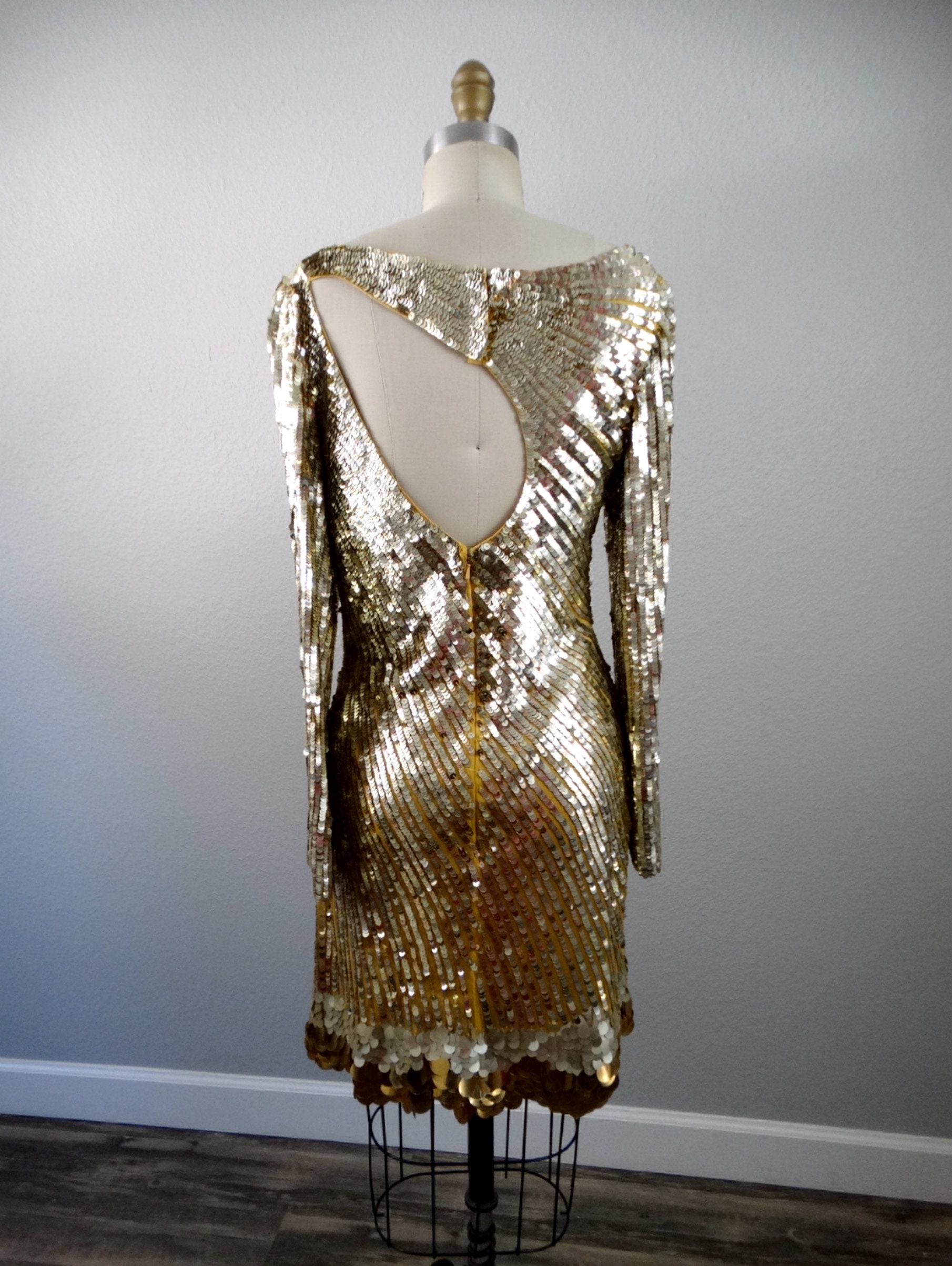 Vintage Inspired Gold Sequin Mini Dress - S/M Glam Party Dress Vintage Inspired Gold Sequin Mini Dress - S/M Glam Party Dress