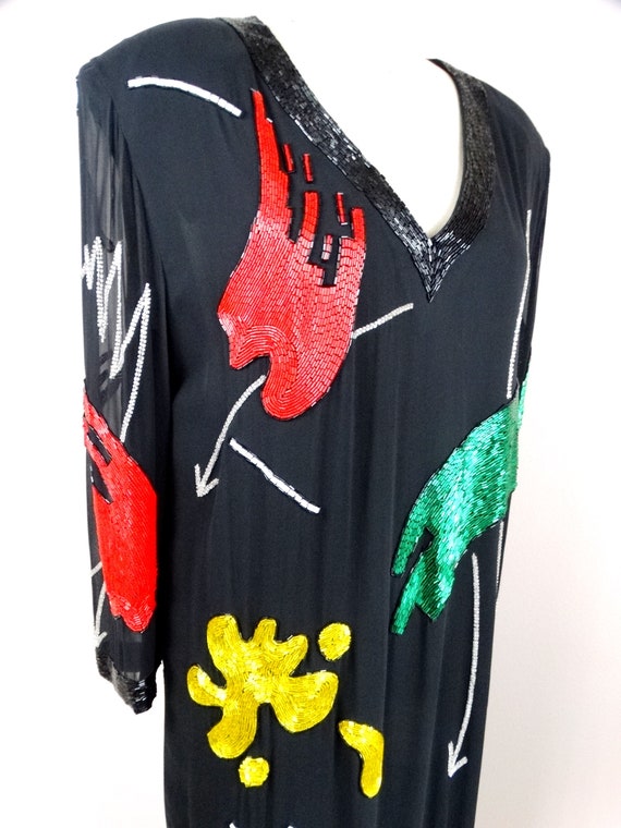 90s Abstract Art Beaded Silk Dress // Hand Embell… - image 6