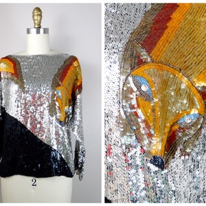 Abstract Mink Stole Sequin Top / Novelty Trophy Top / Wild Animal Fully Sequined Fox Top