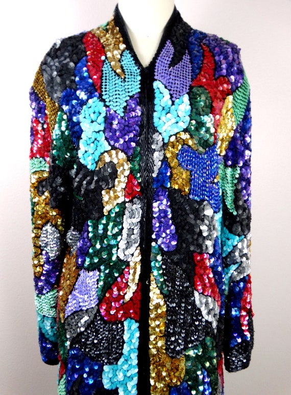 RARE Mosaic Sequin Jacket / Colorful Embellished … - image 2