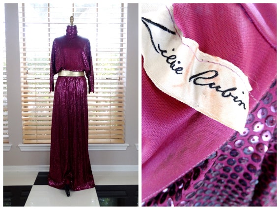 1970's Couture Sequined Gown by Lillie Rubin / Win