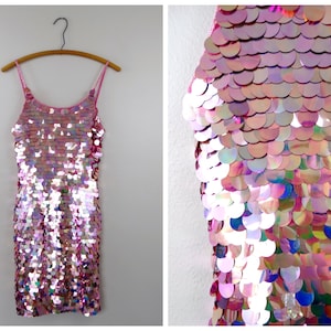 XS/S Blush Pink Paillette Sequined Dress // Rose Pink Sequin Embellished Dress // Sparkling Paillettes Sequin Dress