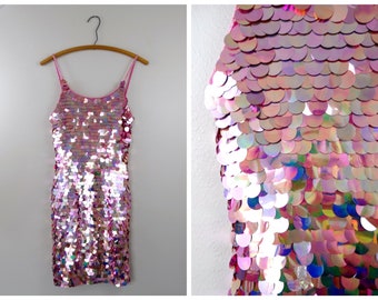 XS/S Blush Pink Paillette Sequined Dress // Rose Pink Sequin Embellished Dress // Sparkling Paillettes Sequin Dress