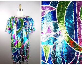 Sequin Mini Dress, 90s Geometric Tunic