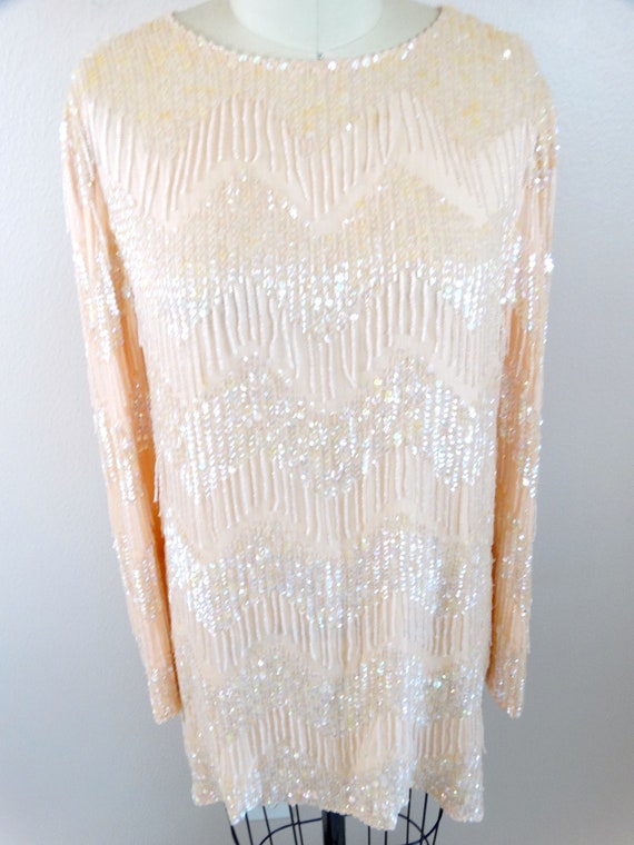 VTG Fringe Beaded Sequined Long Top or Mini Dress… - image 2