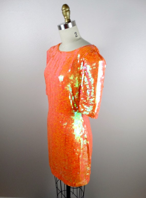 Neon Sequin Mini Dress / AMAZING Iridescent Sequi… - image 6