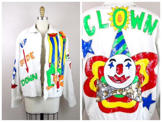 90s Circus Clown Sequined Denim Jacket // Funny F… - image 6