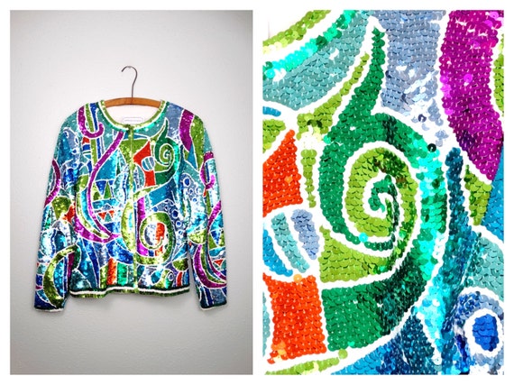 PSYCHEDELIC Sequin Jacket / Bright Embellished Ge… - image 1