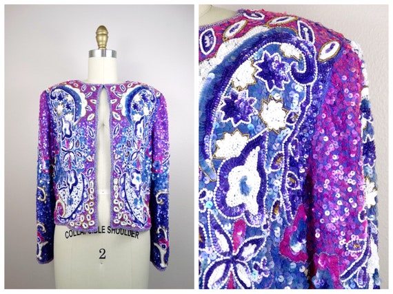 M/L Fully Sequined Cardigan // Bright Glam Purple… - image 1