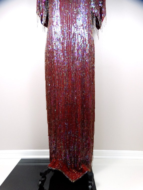 All Over Fringe Beaded Gown // Fully Beaded Sequi… - image 6