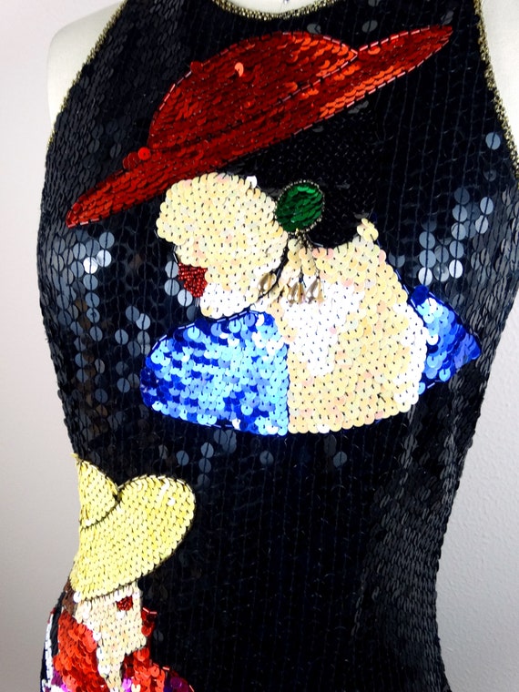 Vogue Novelty Sequin Dress / RARE Vintage Portrait Se… Gem