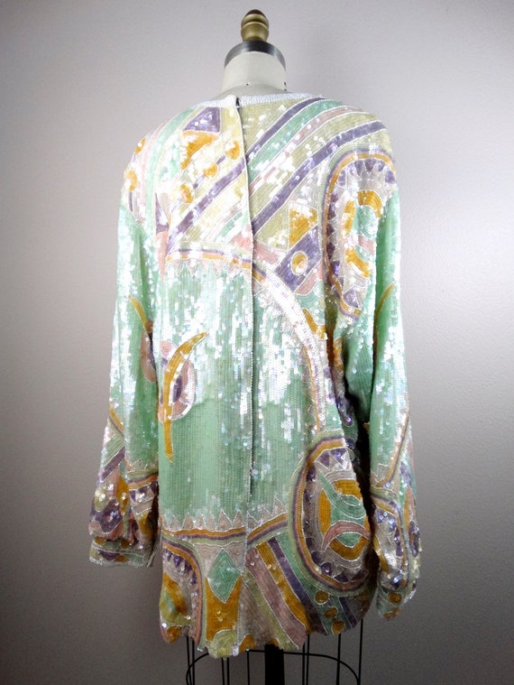 RARE Pastel Sequin Beaded Long Tunic Top • Oversi… - image 6