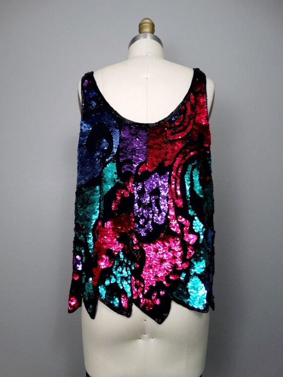 90s Bright Sequin Sleeveless Top // Pink & Purple… - image 3