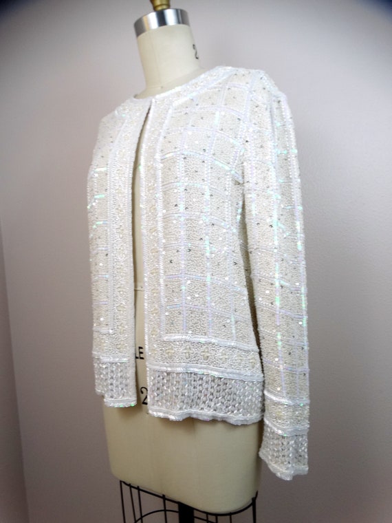 Iridescent Sequin Jacket // Bright White Beaded O… - image 2