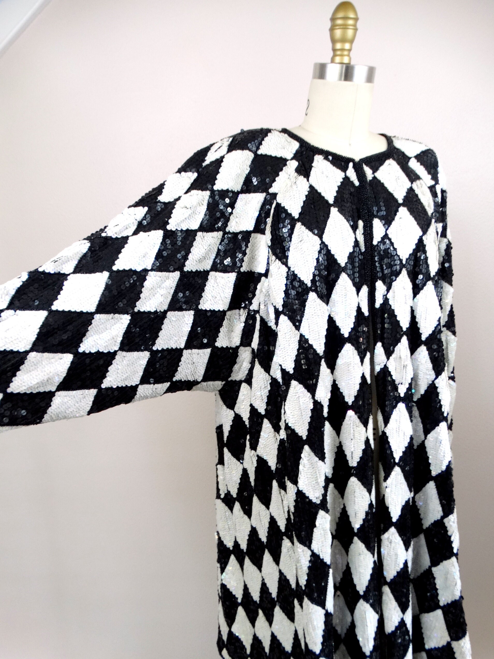 RARE Retro Sequined Oversized Coat / Black and White Sequin | Etsy