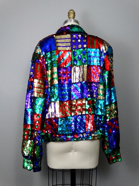 Colorblock Christmas Sequin Jacket / Colorful Pre… - image 3
