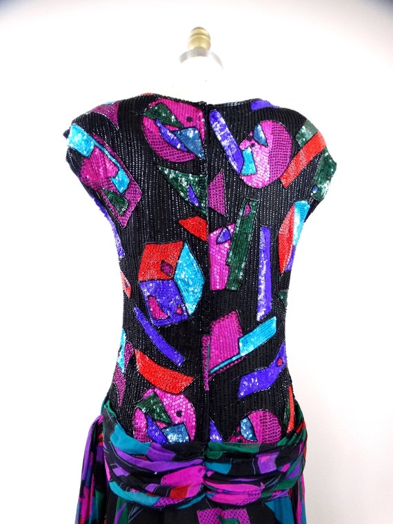Vtg Silk Beaded Sequin Dress / Sheer Chiffon Embe… - image 7