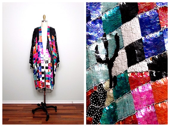 INCREDIBLE Retro Fully Sequined Kimono / Color Blo
