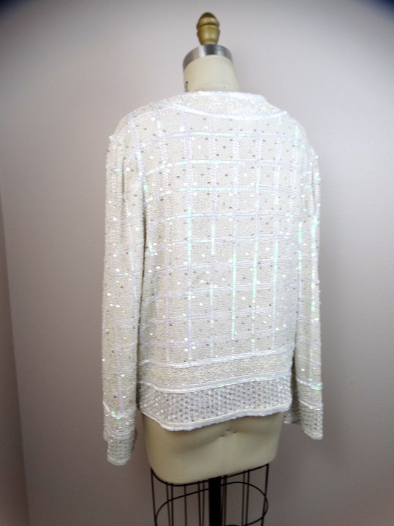 Iridescent Sequin Jacket // Bright White Beaded O… - image 4