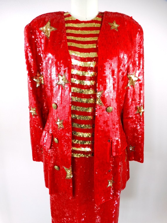 LILLIE RUBIN Sequined Beaded Jacket Top & Skirt /… - image 2
