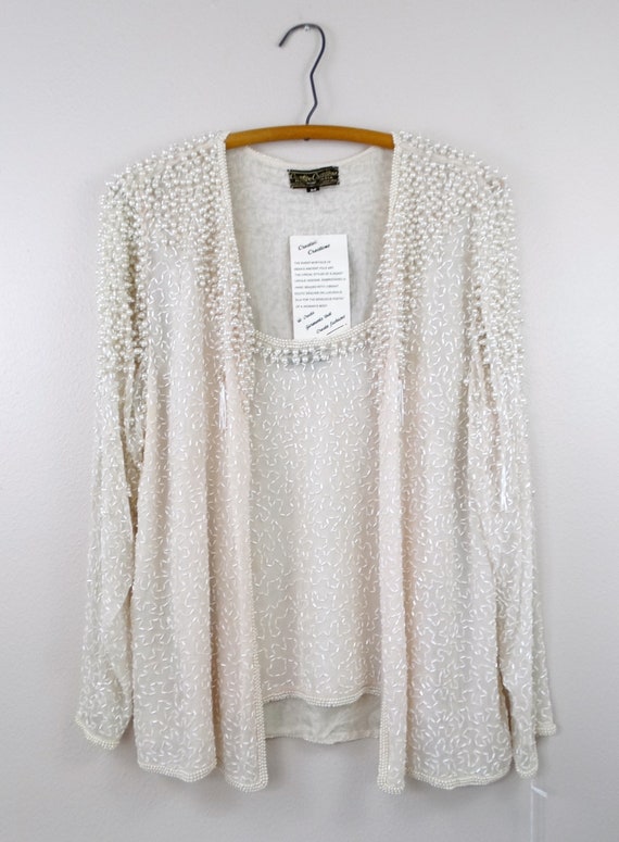 S/M Pearl Beaded Top & Jacket // Heavily Beaded S… - image 3