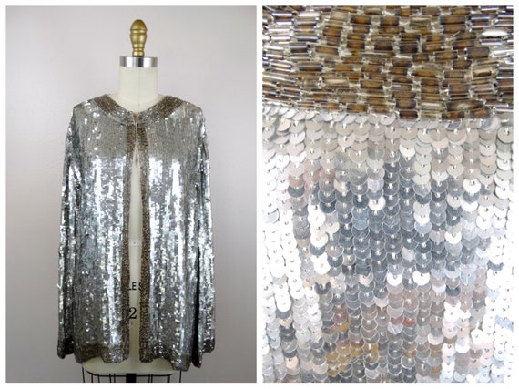 Silver sequin cardigan jacket discount