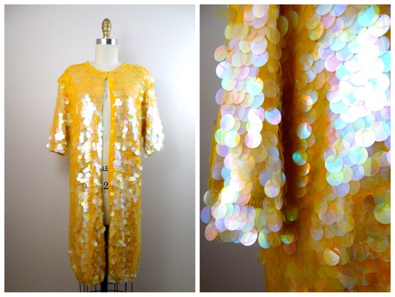 60s Paillette Sequined Long Cardigan Sweater Dres… - image 4