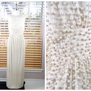 1950s Sophie of Saks Fifth Avenue Pearl Beaded Wedding Dress / 50s Vintage Pearl Beaded Gown / 1950's Pearl Embellished Wedding Gown