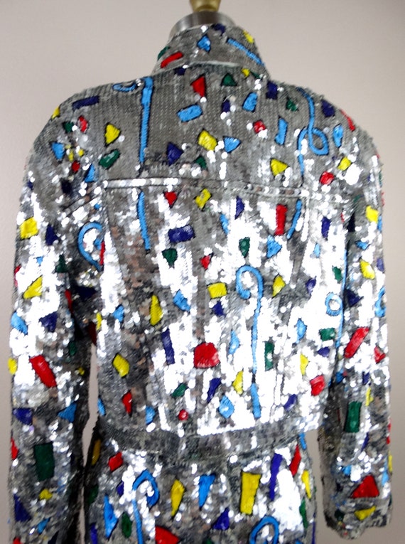 80s Funky Glam Sequin Jacket and Skirt // Mirror … - image 7