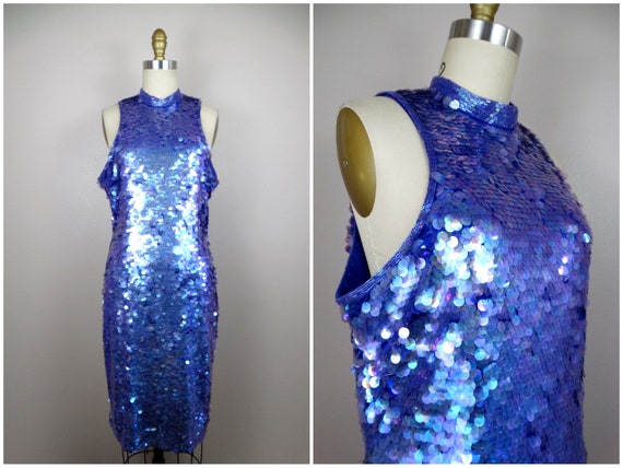 L/XL Purple Paillette Sequin Dress // Sparkling G… - image 1