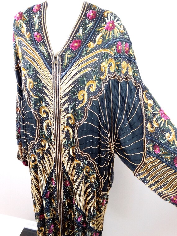 Art Deco Sequin Embellished Overcoat // Gold Bead… - image 7