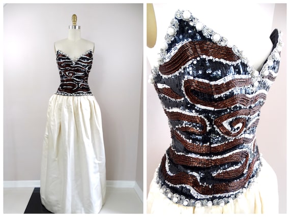 80s Gala Embellished Ballgown // Pearl Beaded Seq… - image 1