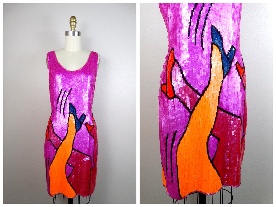 RARE Glamour Sequined Dress / POP ART Vintage Embellished Dress