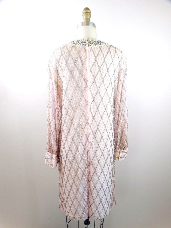 60s Pink Beaded Sequined Dress ‣ Pastel Pink Pear… - image 4