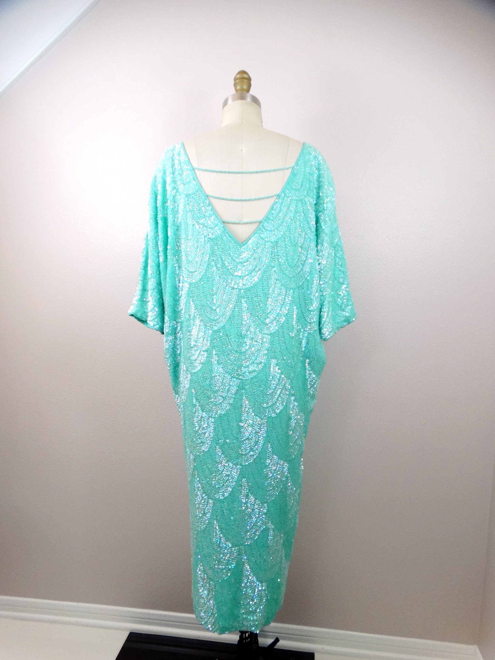 Seafoam Green Sequin Gown / Iridescent Pastel Mint Sequined Dress - Etsy
