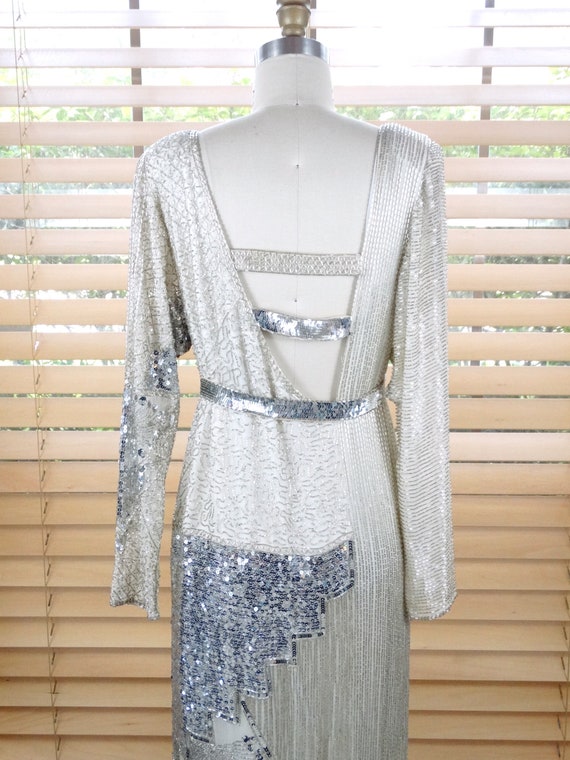 Hand Beaded Silk Gown // Vintage Sequin Embellish… - image 7