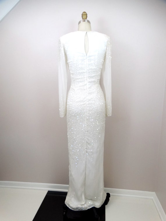 Vintage Sequined Beaded Wedding Dress / Iridescen… - image 5