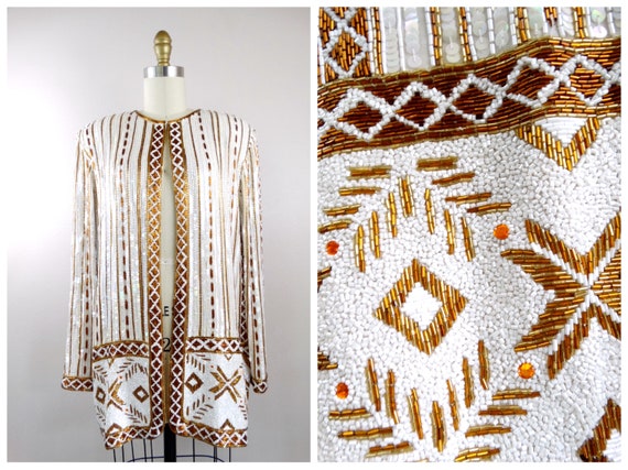 Naeem Khan RIAZEE Couture Beaded Jacket // HEAVY … - image 1