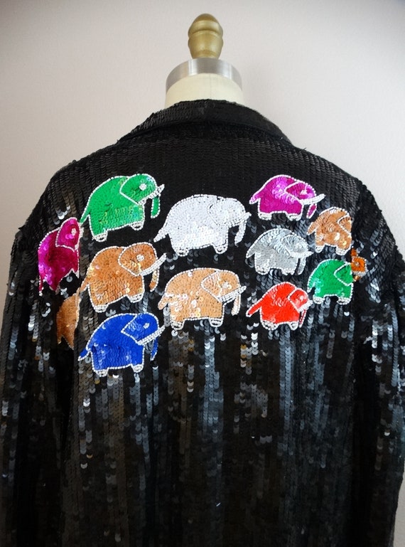 Elephant Lover Sequin Coat / 80s Wearable Art Seq… - image 8