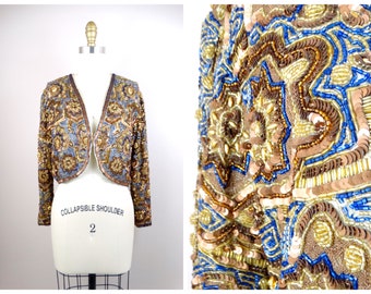 Gold Beaded Embroidered Bolero / Heavily Embellished Sequined Cropped Jacket