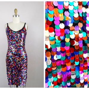 S/M Confetti Sequined Dress // Rainbow Paillette Sequin Embellished Party Dress Small Medium