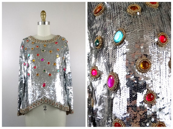 1990s Glam Jewel Embellished Beaded Sequined Desi… - image 5