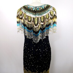 80s Gold Fringed Beaded Sequin Dress // Fringe Gatsby Flapper Dress // Gold Embellished Mini Dress image 6